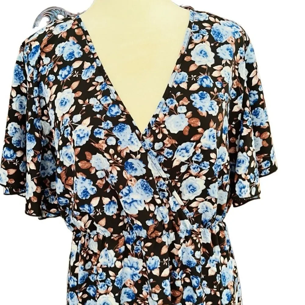 SHEIN Curve faux wrap floral dress with flutter sleeves, size 0X, approx sz 12. - Picture 2 of 7